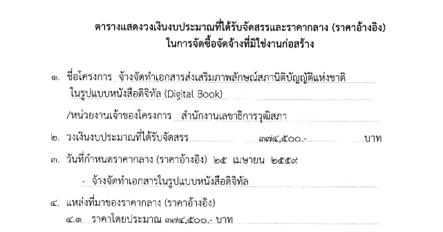 
	ประกาศจัดซื้อจัดจ้างทำอีบุ๊คส่งเสริมภาพลักษณ์ สนช. งบ 374,500 บาท
