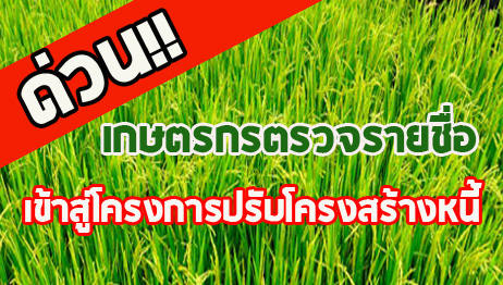 ขอให้เกษตรกรตรวจรายชื่อเข้าสู่โครงการปรับโครงสร้างหนี้สินกับ ธกส.