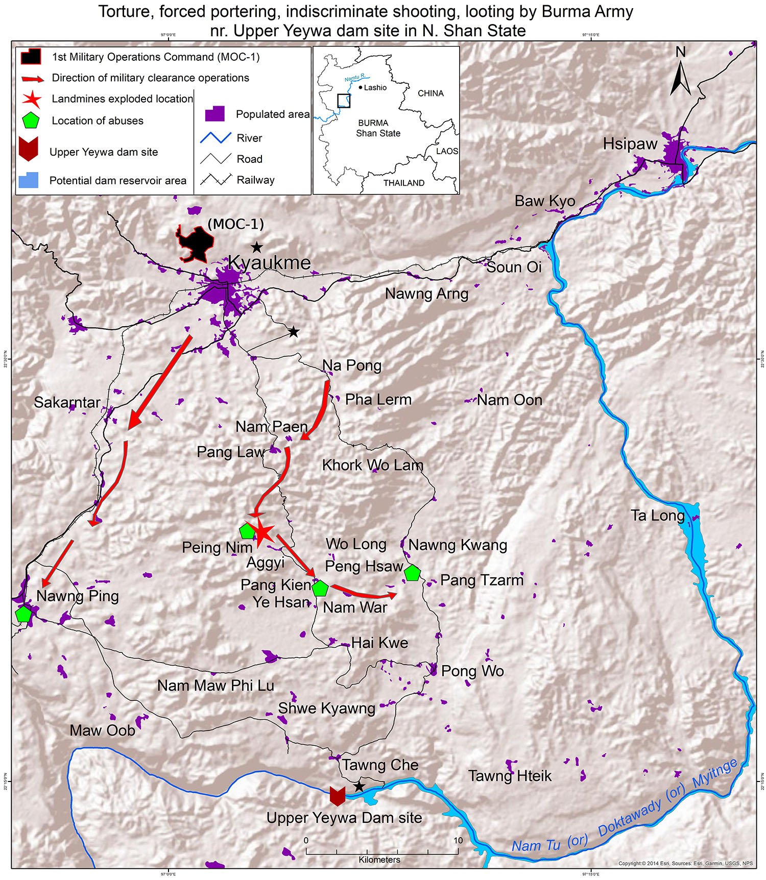 Burma Army conscripts porters, detains elderly and children during “clearance operations” near Upper Yeywa dam site in N. Shan State; arrests, tortures villagers in S. Shan State